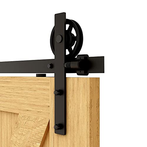 Binario Per Porta Scorrevole 153Cm Kit Porta Scorrevole Nera Per 1 Porte Scorrevoli Interno Esterno Muro 76Cm Larga, Centrale Ruota I-Forma