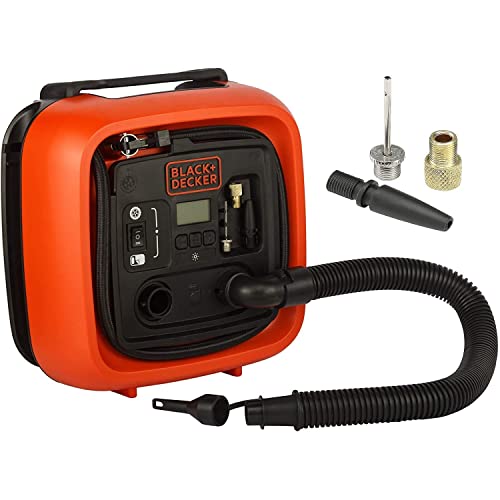 Black+Decker Asi400-Xj Compressore Portatile Compatto Senza Serbatoio Ad Alimentazione 8.27 Bar-Corrente 12V, Modalità Di Gonfiaggio