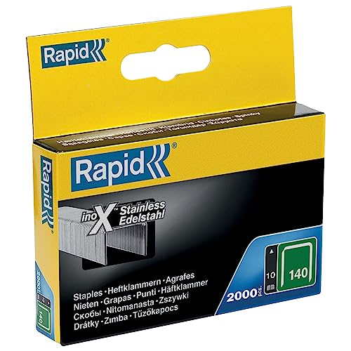 Rapid – Graffe In Acciaio Inox A Filo Piatto N. 140 - Lunghezza Gamba 10 Mm - Punte Affilate Blister Da 2000 Punti - Peso: 0,26 Kg