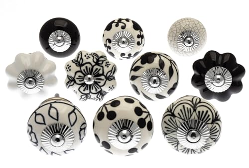 Pomelli Manopole Bianche E Nere In Ceramica Set Mix, Pacco Da 10 (Mg-90) - 'Mango Tree' Tm Product