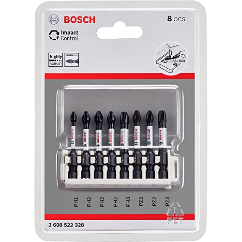 Bosch Accessories 8 Pz. Di Bit Avvitamento (Impact Control, Pz/Ph Bits, Lunghezza 50Mm, Universalhalter, Pick And Click, Accessorio Avvitatore A Impul