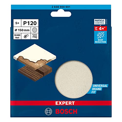 Bosch Accessories 50X Abrasivi A Rete Expert M480 Per Legno Duro, Vernice Su Legno, Ø 150 Mm, Grana 120, Accessorio Levigatrice Rotoorbitale