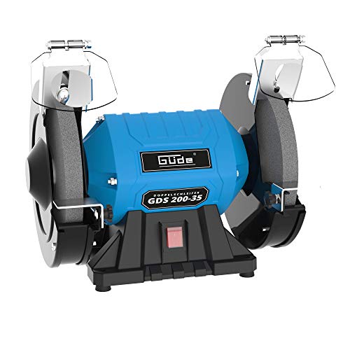 Güde Smerigliatrice Doppia Gds 200-35 (350 W, 2980 1/Min Velocità Del Motore, Mola Grossa E Fine 36|60 K, Ø 200 Mm, Base Stabile Della Macchina, Assi