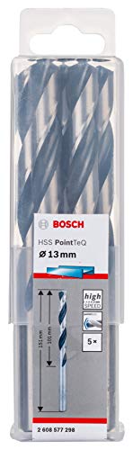 Bosch Accessories 2608577298 Hss Pointteq (13 X 101 X 151 Mm) - Set Da 5 Pezzi Di Punte Elicoidali Per Trapano Per Metallo, Acciaio, Fusione O Plastic