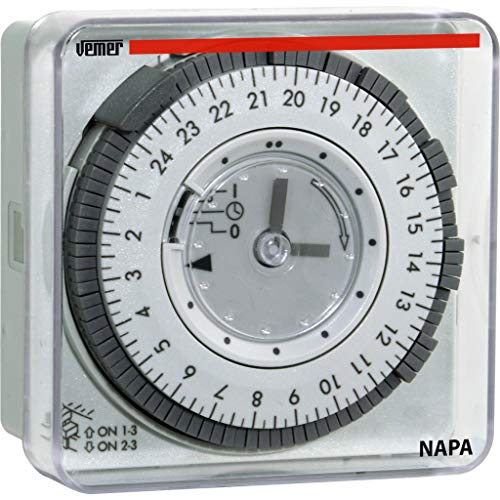 Vemer Vp886600 Napa-Rd - Interruttore Orario Elettromeccanico A Cavalieri, Programmazione Giornaliera, Installazione A Pannello, Grigio Chiaro
