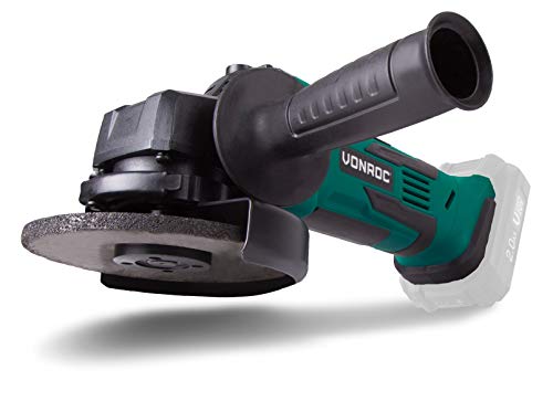 Vonroc Smerigliatrice Angolare A Batteria Vpower 20 V, 115 Mm - Batteria E Caricabatterie Non Inclusi - Include Maniglia Laterale E Sacca Portautensil