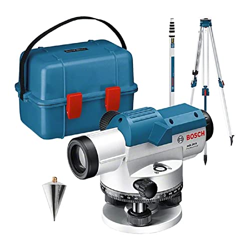 Bosch Professional Livella Ottica Gol 20 D (Ingrandimento 20X, Unità Di Misura: 360 Gradi, Raggio D'Azione: Fino A 60 M, Asta Metrica Gr 500, Treppied