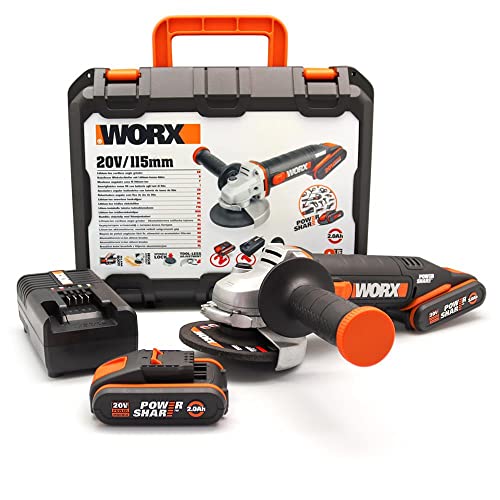 Worx Wx800 Smerigliatrice Angolare A Batteria 20V, Impugnatura Supplementare, Nero, 34 X 12.5 X 27.4 Cm