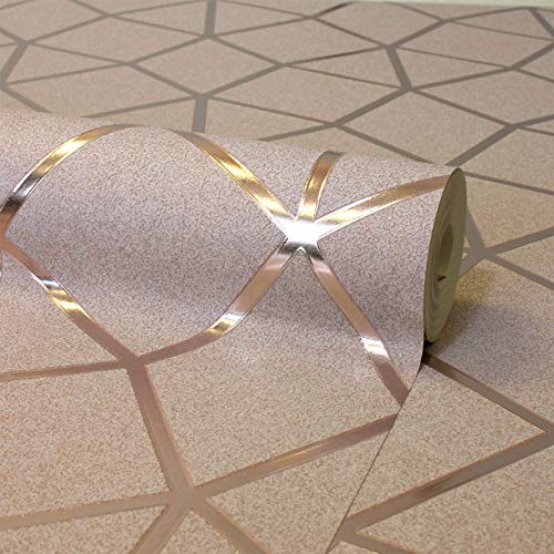Fine Décor Fd42561 Platinum Geo Trellis Blush Carta Da Parati, Oro Rosa
