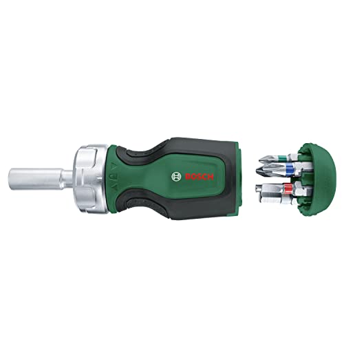 Bosch Home And Garden Cacciavite A Cricchetto Con 12 Bit, Coppia Elevata Per Avvitatura Efficiente, Gravosa, Caricatore Bit Pop-Up, In Dotazione, Port