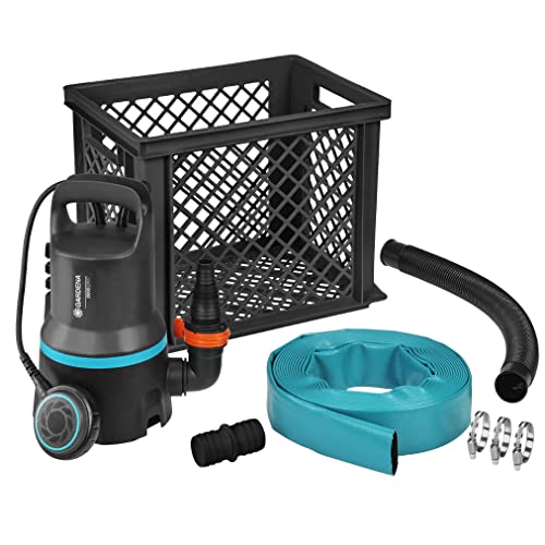 Gardena Set Acqua Alta 9000: Pompa A Immers. Con Portata 9000 L/H, Funzione Auto, Filtro P. Particelle Di Sporco Fino A 25 Mm, Incl. Raccordo P. Tubo