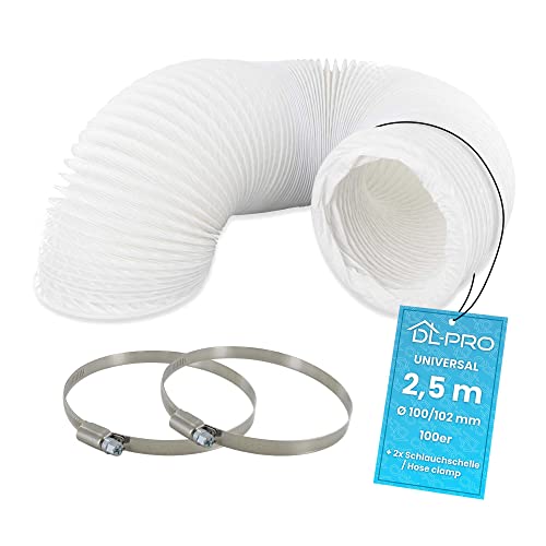 Dl-Pro Tubo Di Scarico, 2,5 M, Diametro 100/102 Mm, Flessibile, In Pvc, Per 100 Condizionatori D'Aria, Cappa Aspirante Con Fascette