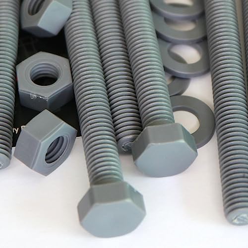 10X Viti A Testa Esagonale Grigio Dadi E Bulloni In Plastica Pvc, Resistenti All'Ossidazione, Resistenti All'Acqua, Forti, Upvc, M8 X 100Mm