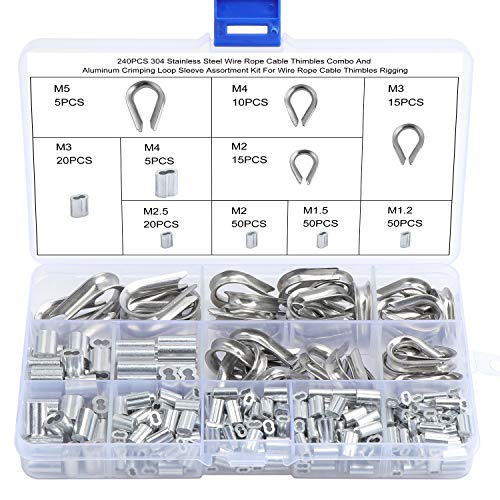 Wimas 240Pcs Doppia Ghiera Piegatura Loop Manica Alluminio Manicotti, Kit Di Redance In Acciaio Inossidabile 304