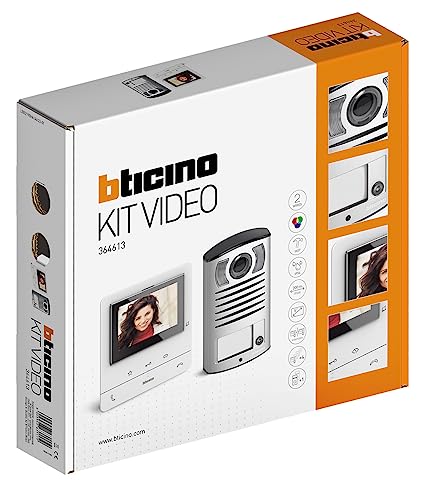 Bticino 364613 Kit Videocitofono Monofamiliare 2 Fili Da Parete, 1 Pulsantiera Esterna Con Campanello E Telecamera + 1 Display Interno Bianco 5"" A Co