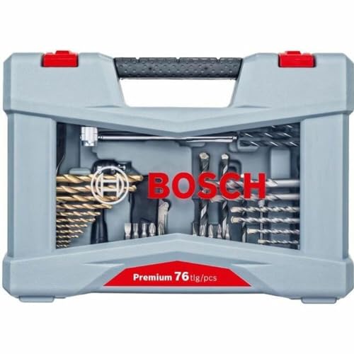 Bosch Accessories 76 Pezzi Set Bit/Punte Premium X-Line , Per Calcestruzzo, Punte Per Piastrelle, Portabit Universale, Fermo Di Profondità, Avvitatore