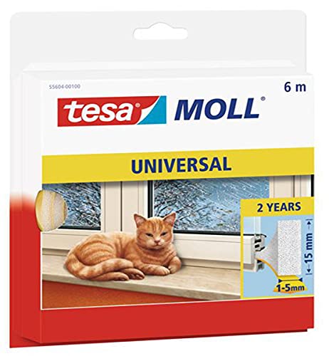 Tesamoll Universal - Guarnizione Adesiva In Schiuma Per L'Isolamento Termico Di Finestre E Porte - Bianco, 6 M X 9 Mm X 4 Mm