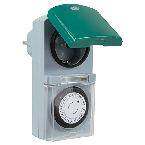 Rev Ritter 0025700409 - Presa Con Orologio Meccanico Tag Ip44, Colore: Grigio/Verde
