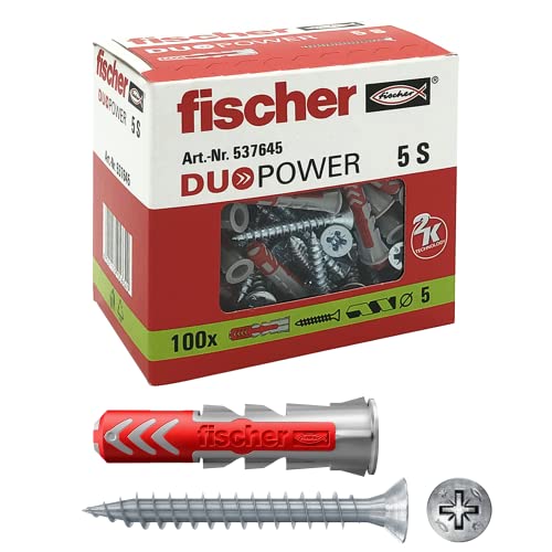 Fischer 100 Tasselli Duopower Con Vite, 5 X 25 Mm, Per Muro Pieno, Mattone Forato, Cartongesso, 537645