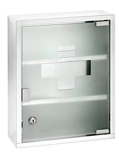 Wenko Armadietto Per I Medicinali Acciaio Inossidable 30 X 40 Cm - Armadietto Per Medicinali Con Serratura, Acciaio Inossidabile, 30 X 40 X 12 Cm, Luc