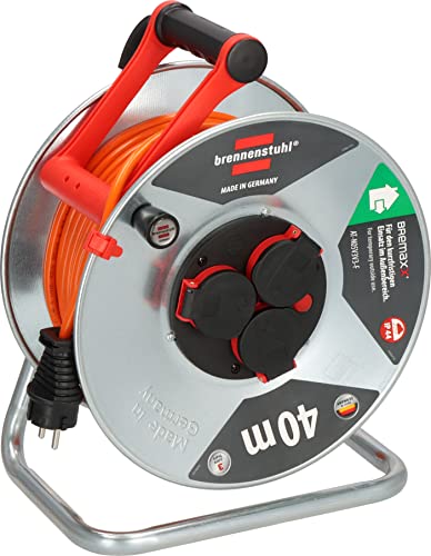 Brennenstuhl Garant S V2 Ip44 - Avvolgicavo Per Esterni, 40 M (Made In Germany, Cavo Di Colore Arancione, In Lamiera D'Acciaio, Uso A Breve Termine In