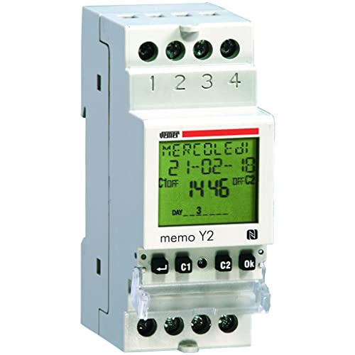 Vemer Ve3422 Timer Memo Y2 - Interruttore Orario Digitale Con Programmazione Giornaliera/Settimanale/Mensile O Annuale, Interfaccia Nfc, Grigio Chiaro