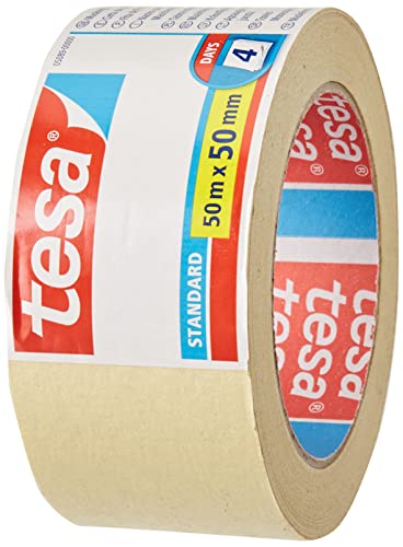 Tesa Nastro Per Mascheratura Standard - Nastro In Carta Per Mascheratura, Rimozione Senza Residui Per 4 Giorni, Senza Solventi, 50 M X 50 Mm