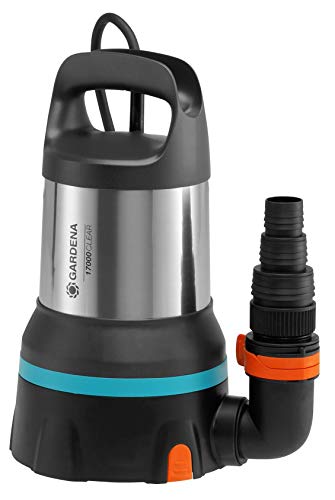 Gardena Pompa Sommersa Acqua Pulita 17000 Aquasensor: Pompa Di Drenaggio Con Aquasensor, Portata Max. 17000 L/H, Aspirazione Piatta Fino A 1 Mm, Siste