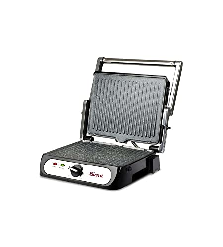 Girmi Bs41 Bistecchiera, 2000W, Acciaio Inox, Rivestimento Antiaderente, Piastre Staccabili, Nero / Argento