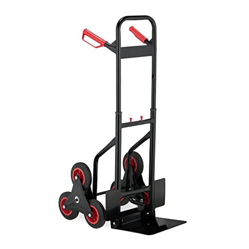 Relaxdays Carrello Portapacchi Per Scale, Carrellino Pieghevole Da Trasporto Trolley Saliscale Fino A 200 Kg, Nero Rosso