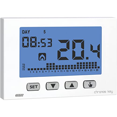 Vemer Ve727400 Chronos Key - Cronotermostato Ambiente Da Parete, Display Lcd, Alimentazione 230V, Bianco