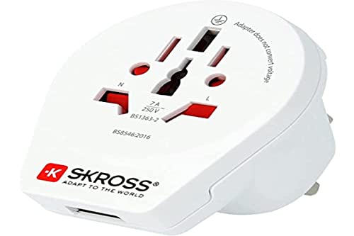 Skross | 1.500267 | World To Uk Usb | Adattatore Da Viaggio Con 1 Presa Usb, Spina Inglese E Presa Universale - Tensione E Potenza 100V – 700W / 250V