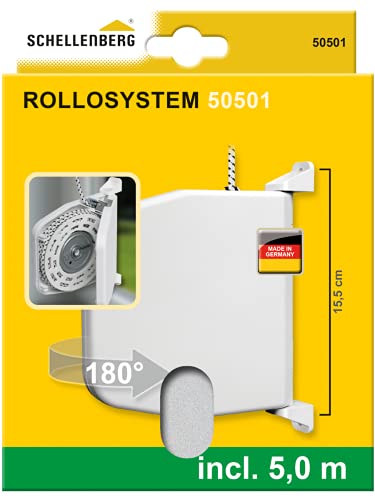 Schellenberg 50501 Avvolgitore Tapparella Con Corda Tapparelle 5 M, Bianco, Pieghevole Aperto, Spaziatura Dei Fori Da 15,5 Cm, Girevole A 180°