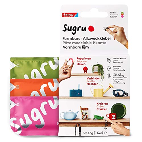 Sugru Colla Modellabile Di Tesa, Adesivo Forte Per Tutti Gli Usi, Confezione Da 3 (3 X 3.5 G) In Rosa, Arancione E Verde