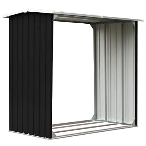 Vidaxl Capannone Da Giardino Aperto Ventilato Robusto Stabile Capanno Legname Struttura Per Legna Da Ardere In Acciaio Zincato 172X91X154 Cm Antracite