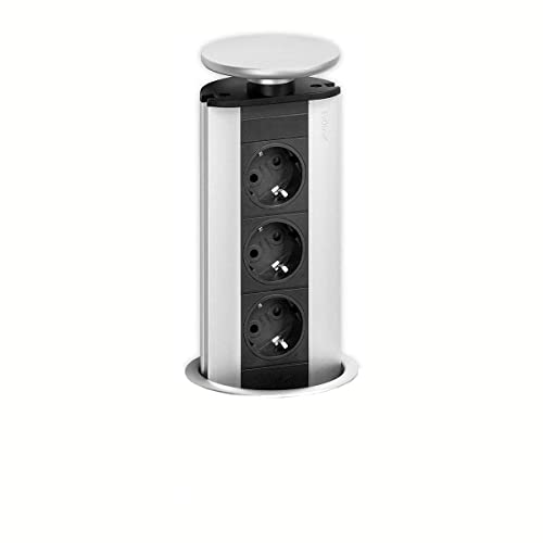 Evoline 93100001 - Presa A Torre A 3 Prese, Con Contatto Di Protezione, Colore: Nero/Argento