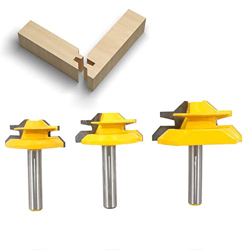 Bigp 3Pcs 8Mm Gambo Frese Per Scanalature 45° Lock Mitre Router Bits, Diametro 1-3/8", 1-1/2", 2" Punte Di Falegnameria, Frese Trapano Lavorazione Del
