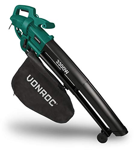 Vonroc Soffiatore 3-In-1 3300W - Soffia, Aspira E Tritura - Velocità Dell'Aria 270Km/H - Sacco Di Raccolta Da 40L, Tracolla Inclusa Con Ruote - Potent