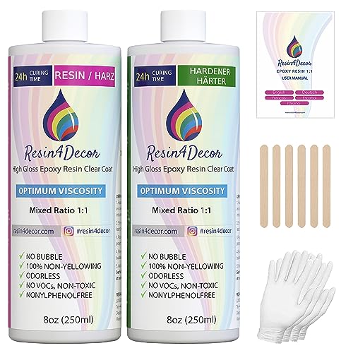 Resina Epossidica Trasparente Kit Resin4Decor 1:1 Per Artigianato Artistico Creazione Di Gioielli Stampi Non Ingiallente Non Tossico Finitura 24 Ore T