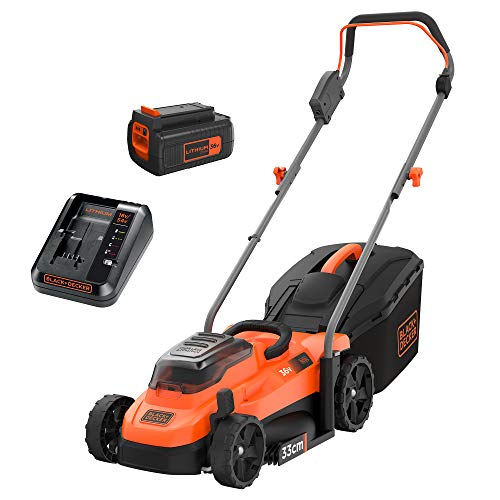 Black+Decker Tagliaerba A Batteria Litio Ampiezza Taglio 33 Cm, Capacità Di Raccolta 35 Litri, Impugnatura Ergonomica 36 V 2.5 Ah, Bcmw3336L1-Qw