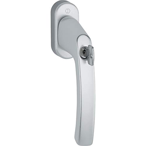 Hoppe 11780393 Maniglia Per Finestra Liège – Cilindro Di Bloccaggio A Pulsante, Anodizzato Argento, Vierkantstift:7 X 40 | Silber Eloxiert