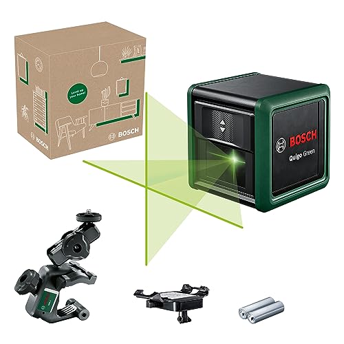 Bosch Home And Garden Livella Laser A Croce Quigo Green Con Morsetto Snodabile Mm 2 (Laser Verde Per Una Migliore Visibilità, Involucro In Plastica Ri