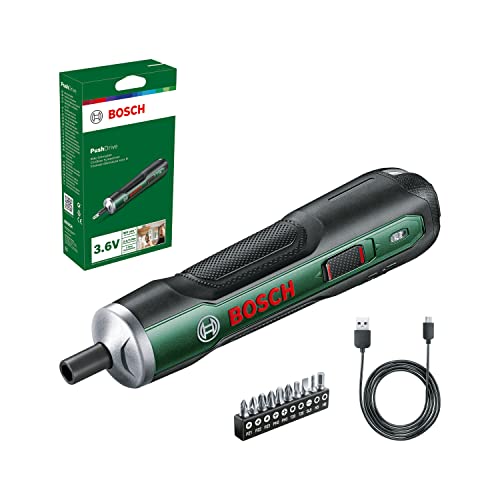 Bosch Home And Garden Cacciavite A Batteria Pushdrive Starter Set (3,6V; 1,5Ah; 5,0 Nm; 10 Punte Per Cacciavite; Con Cavo Caricabatteria Micro-Usb; In