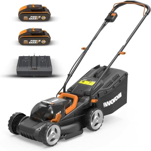 Worx Wg779E Tosaerba A Batteria 40V Rasaerba Elettrico Da Giardino, Diametro Taglio 34 Cm, 2 Batteria Da 2,5Ah
