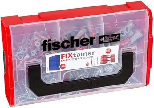Fischer Fixtainer Duopower Con Vite, Valigetta 105 Tasselli Duopower Con Vite, Per Fissaggio Su Muro Pieno E Cartongesso Di Mensole, Pensili, Staffe T