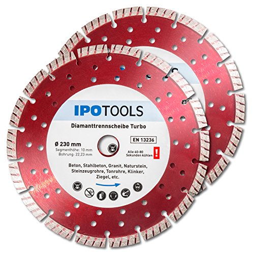 Ipotools 2X Disco Diamantato 230 Mm Disco Diamantato Turbo Diamantato Per Cemento Cemento Armato Pietra Segmento 10 Mm