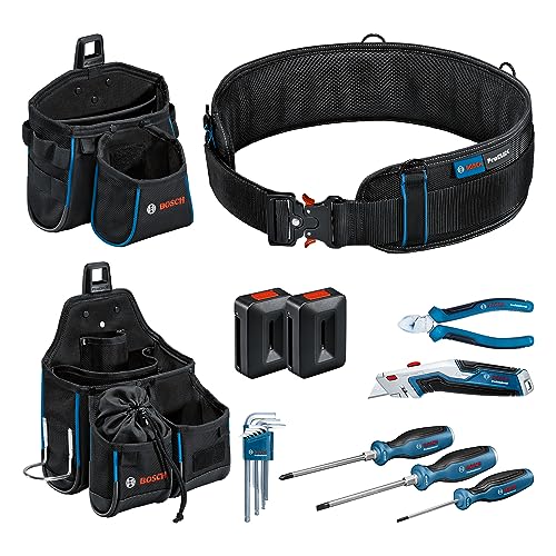 Bosch Professional Combo Kit Cintura Portaut. E Set Uten. Man. (Incl. 1 Cint. 108, 1 Gwt 2, 1 Gwt 4, 2 Proclick Holder, 3 Cacciaviti, Set 9 Pezzi Chia