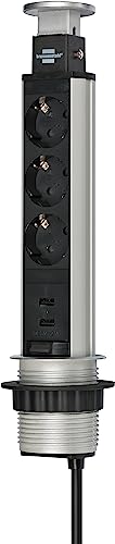 Brennenstuhl A1945551801396200013 1396200013-Base Múltiple Retráctil Para Mesas Tower Power Con Puertos Usb, 3600 W, 250 V, Multicolor, 2 M