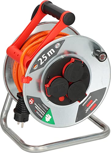 Brennenstuhl Garant S V2 Ip44 1198370500 - Avvolgicavo Per Esterni, 25 M, Colore: Arancione Segnaletico, Lamiera D'Acciaio, Per Uso Esterno A Breve Te