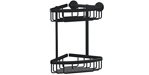 Tesa Aluxx Black Doppia Mensola Angolare Per Doccia Con Montaggio A Parete Senza Foratura, Nero Opaco - Per Bagni In Stile Industriale E Moderno - Con